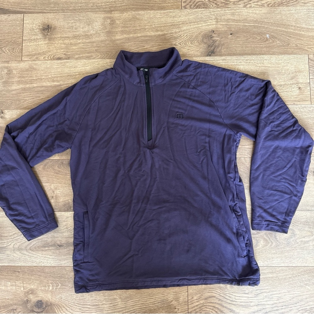 Travis Mathew Sweater Men's M  Purple Quarter Half Zip Pullover Fleece Lined